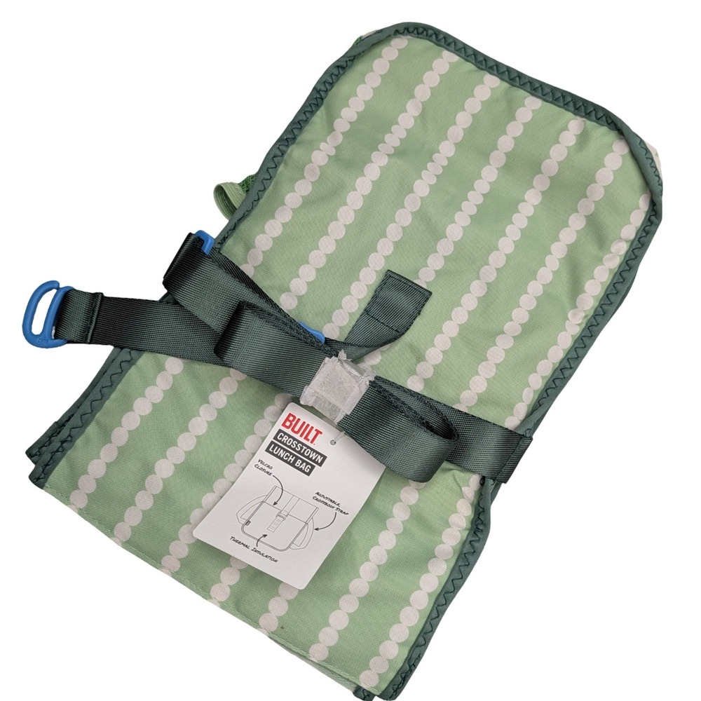 BUILT Crosstown Lunch Bag Green Dot Stripe Insulated Crossbody Strap New